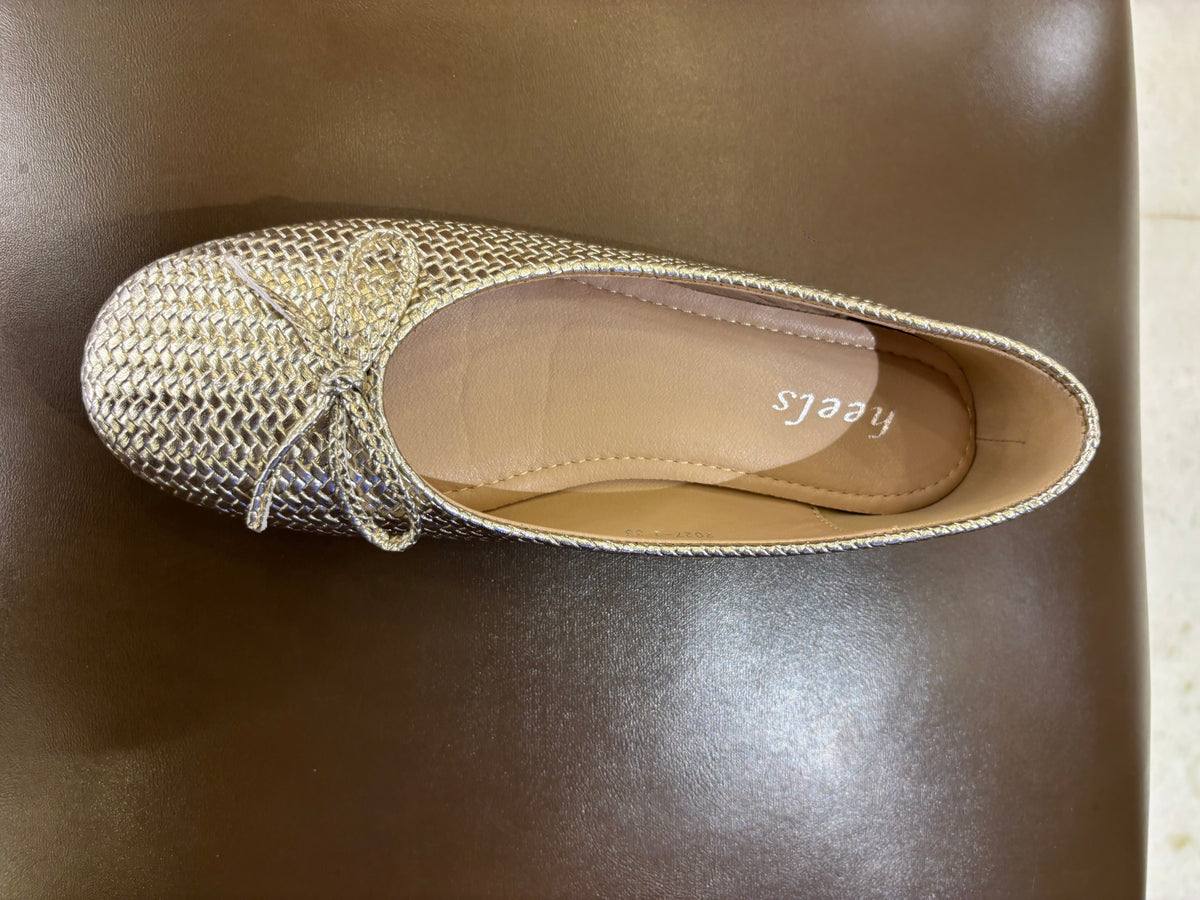 Sicily Cushioned Knit Bow Ballerinas in Gold - The Heels India