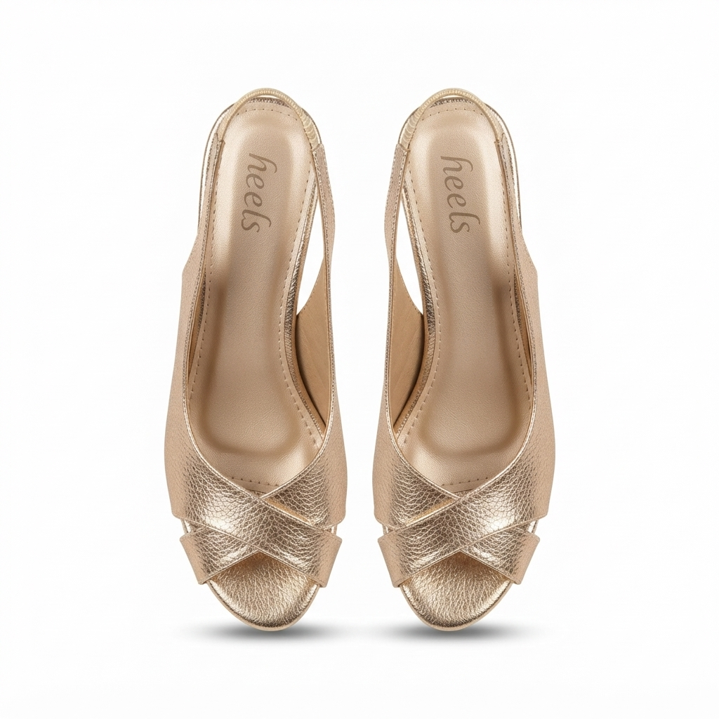 Delma 2.0 Fancy Peep Toe Kitten Heel Sandals in Gold - The Heels India