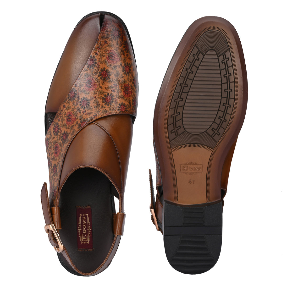 Herfa Hand Painted Tan Leather Peshawari Sandals