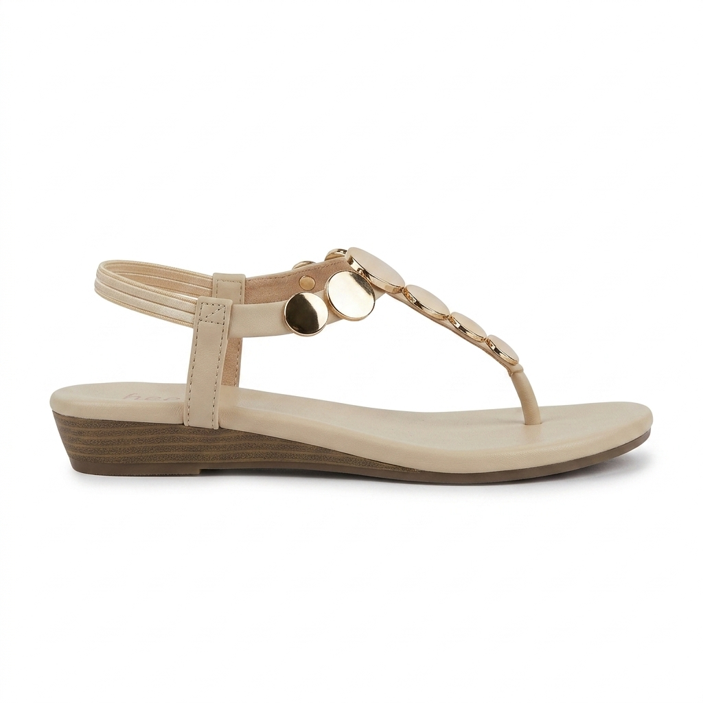 Erica Metallic Sphere Back Elastic Wedge Sandals