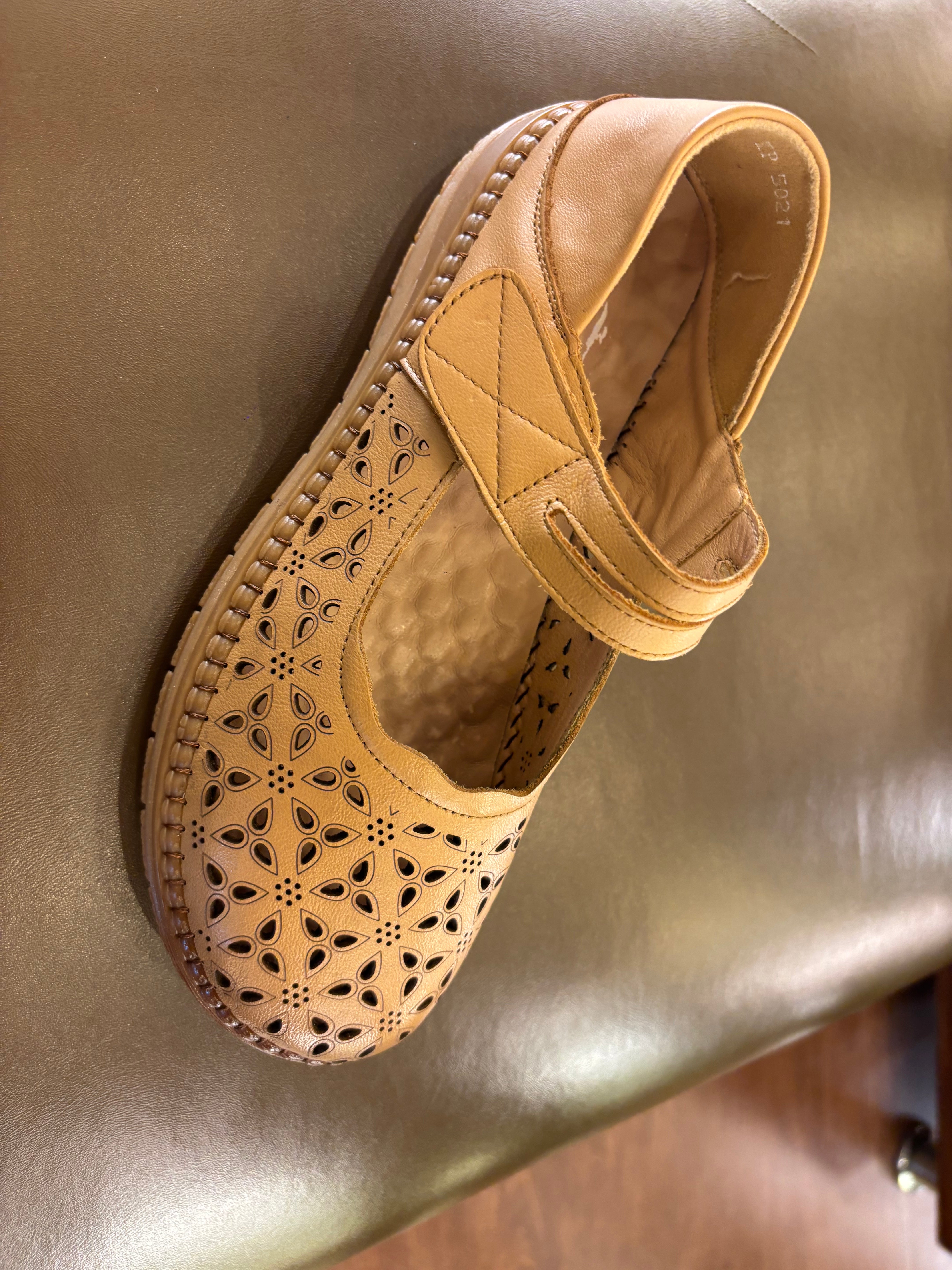 Crimson Leather Velcro Strap Perforated Cushioned Loafers