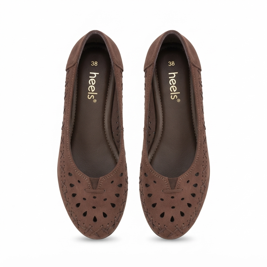 Lynda Nubuk Perforated Leather Ballerinas in Brown - The Heels India