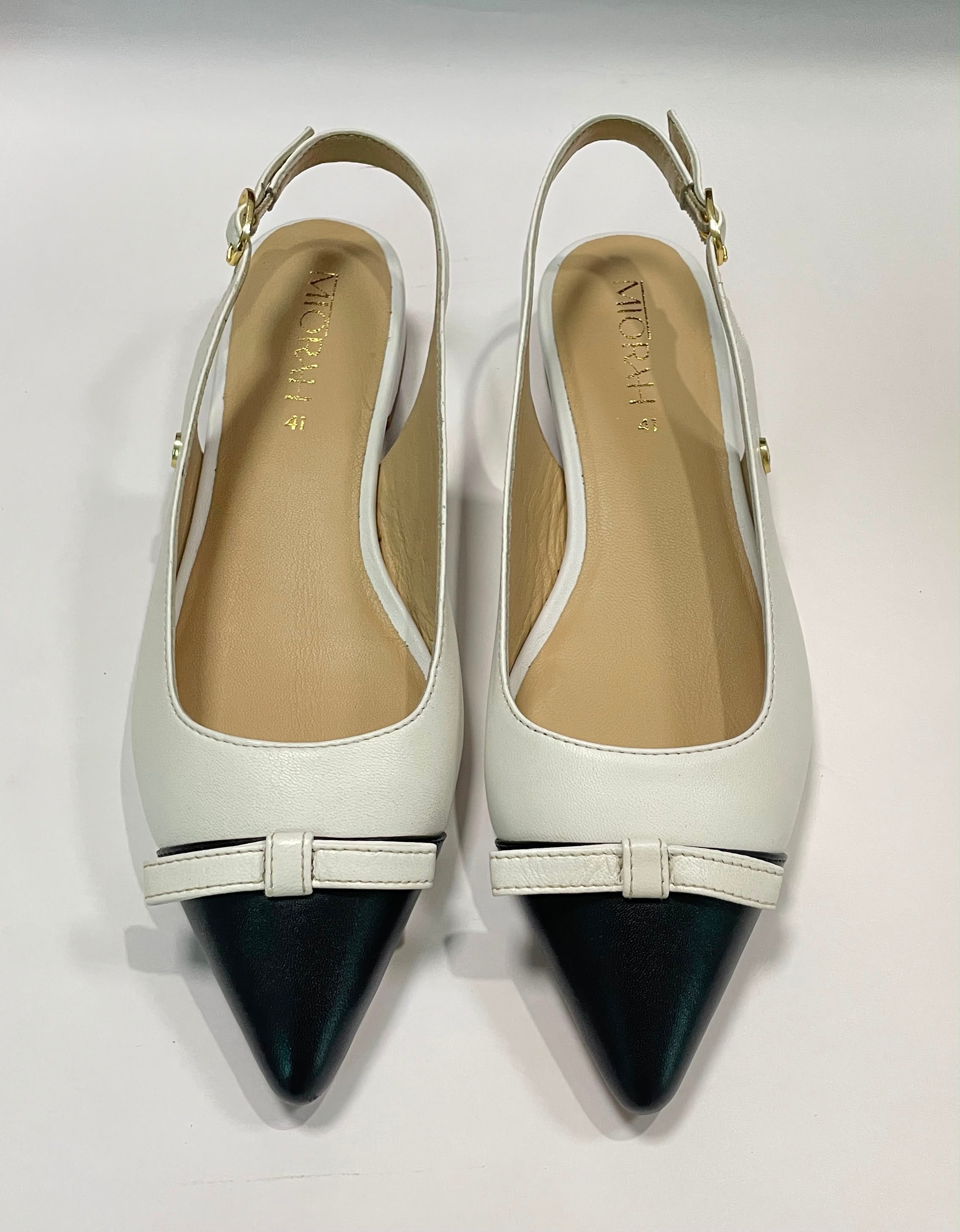 FLAUNT Premium Leather Pointed Toe Slingback Bow Ballerinas - The Heels India