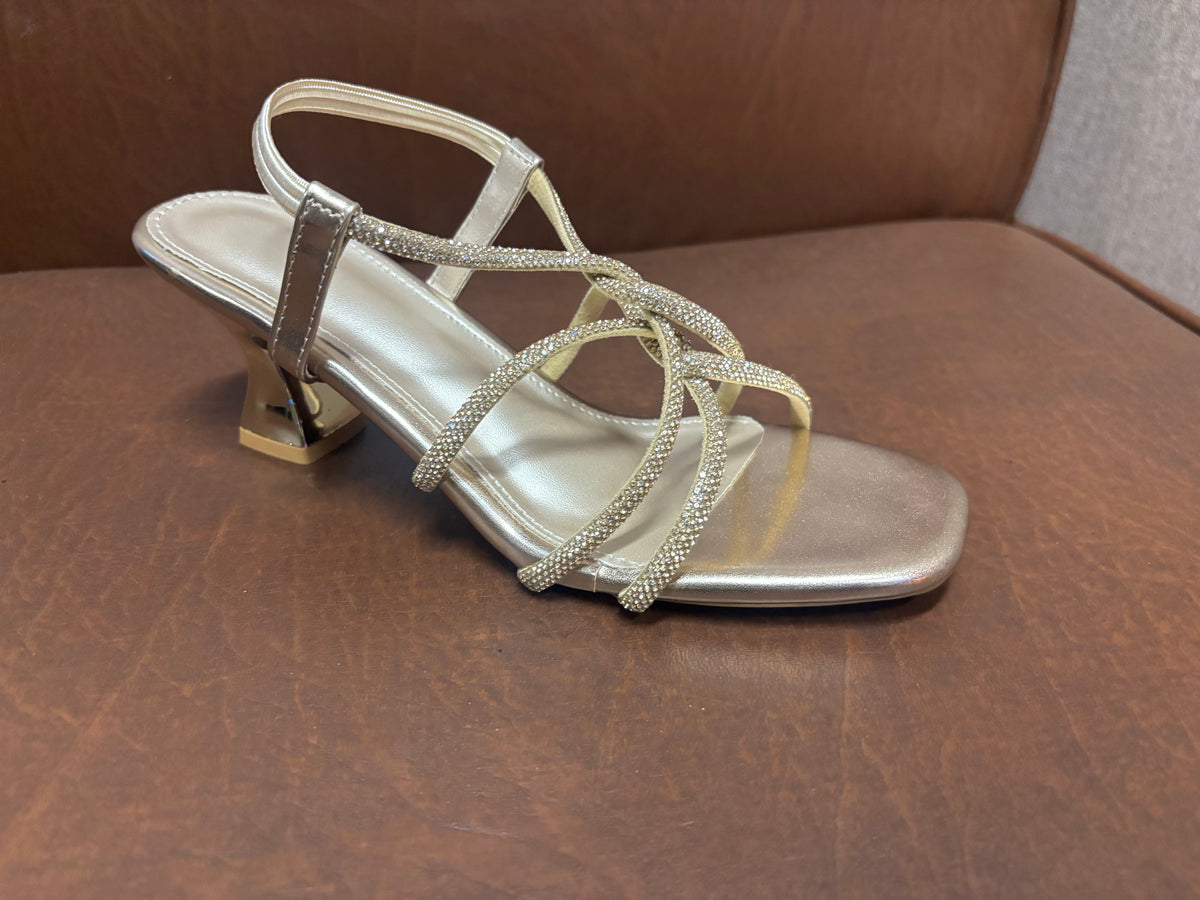 Felicia Bling Strap Kitten Heel Sandals in Gold - The Heels India