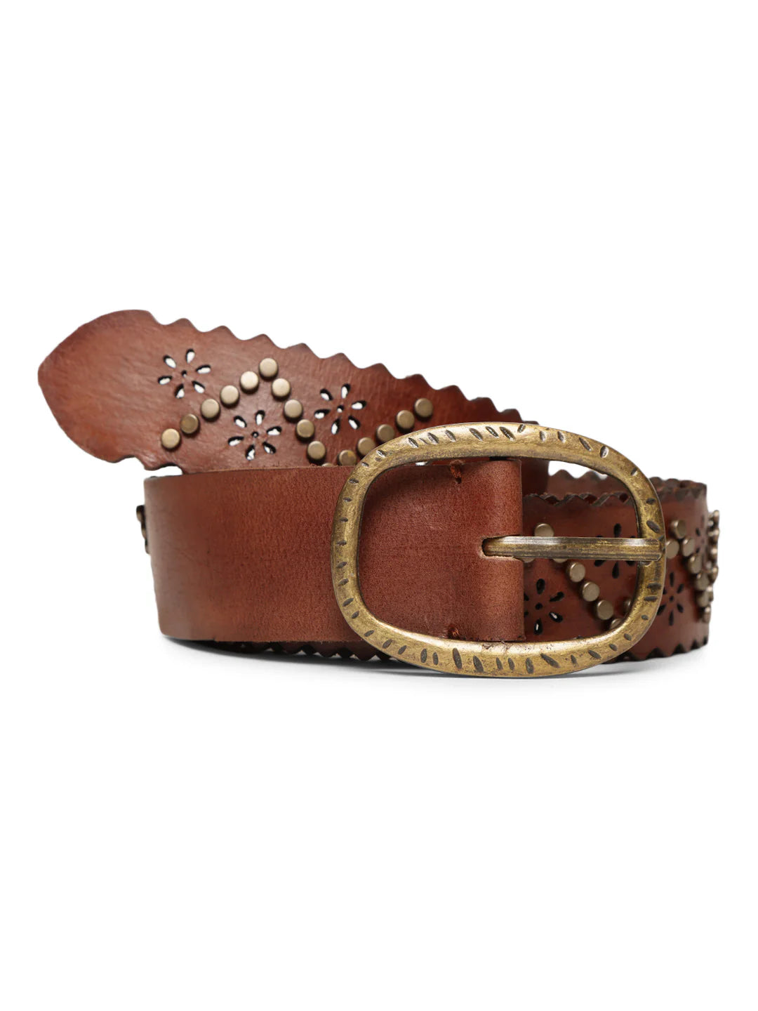 Brown Studded Genuine Leather Belt