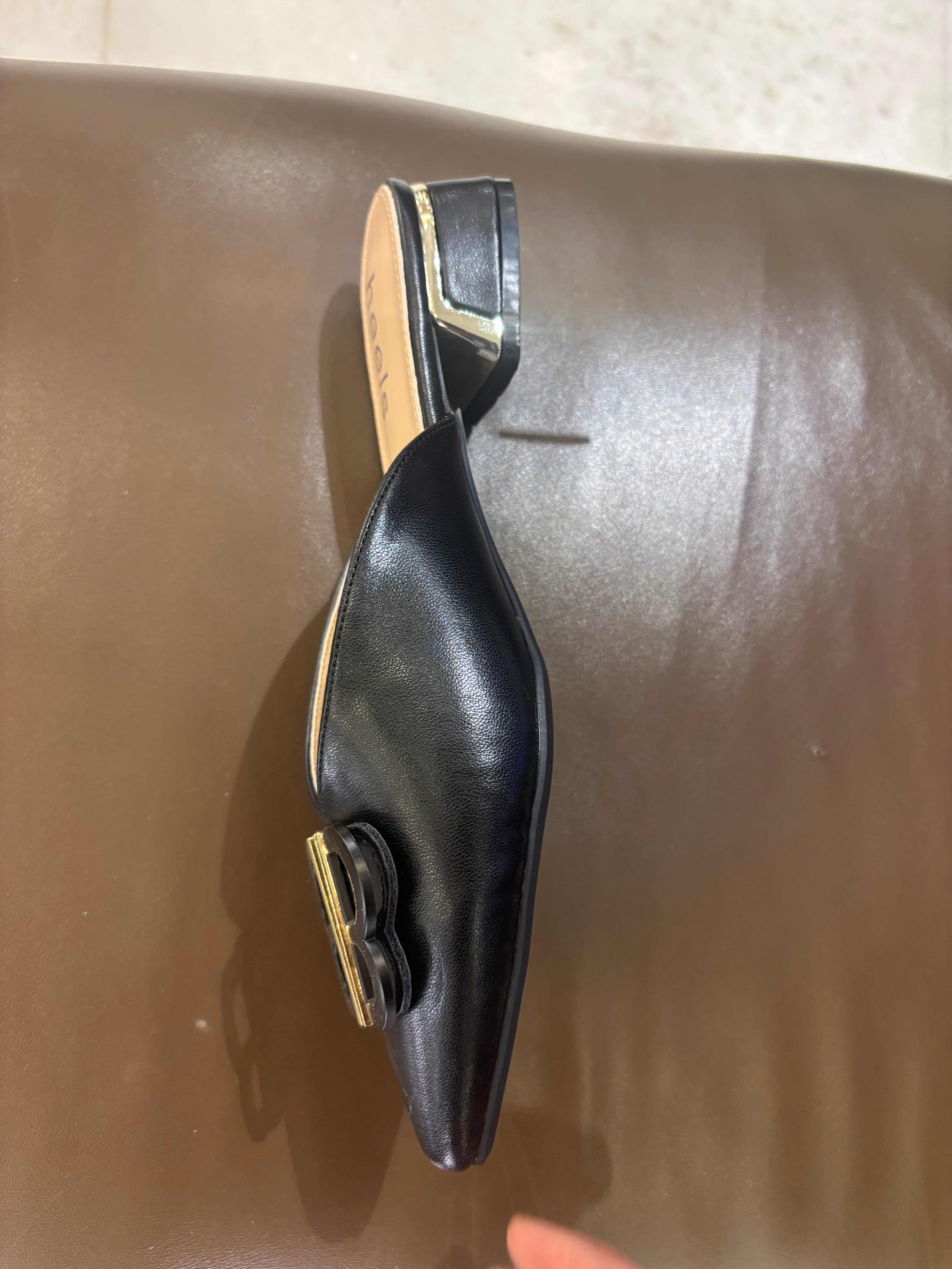 Linda Mid Heel Cushioned Back Open Pointed Mules