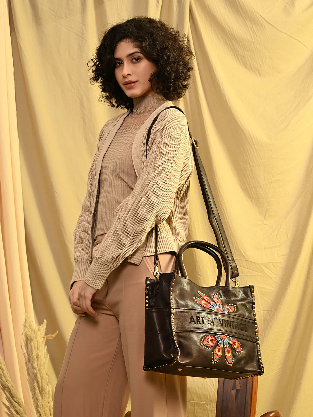 Nomad's Treasure: Brown Leather Tote Bag
