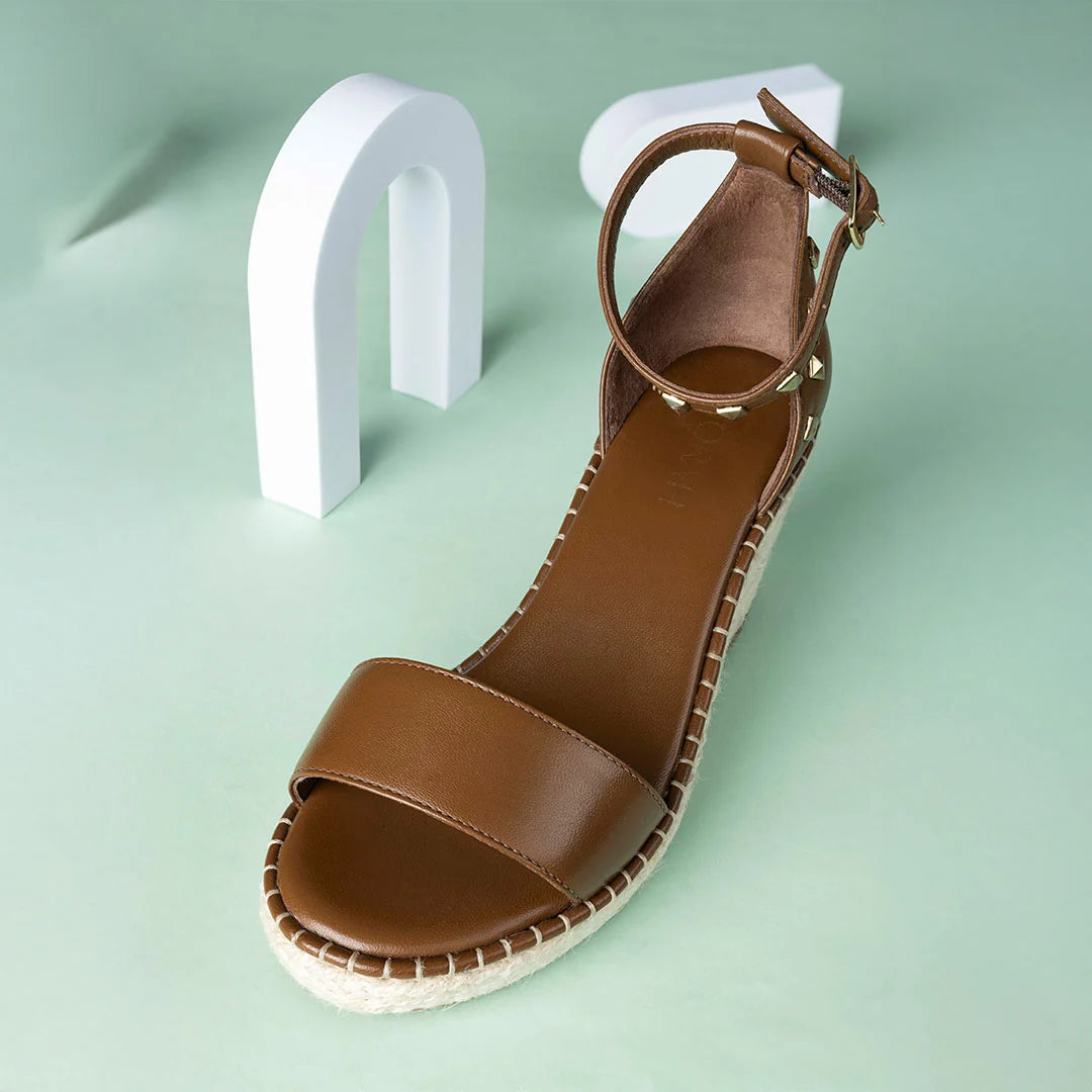 DIVINE Premium Leather Jute Wedge Heel Sandals