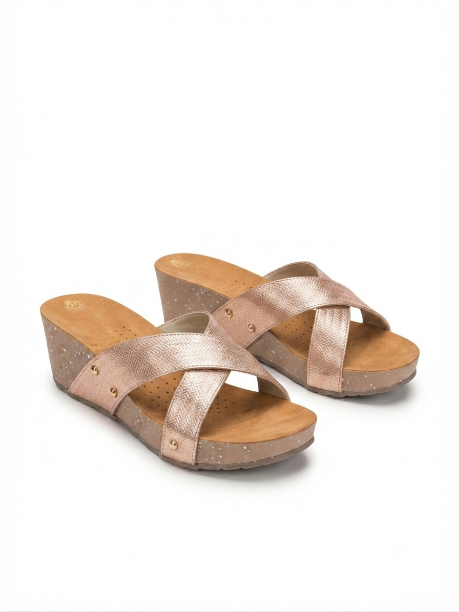 Divera Cross Cushioned Wedge Slippers