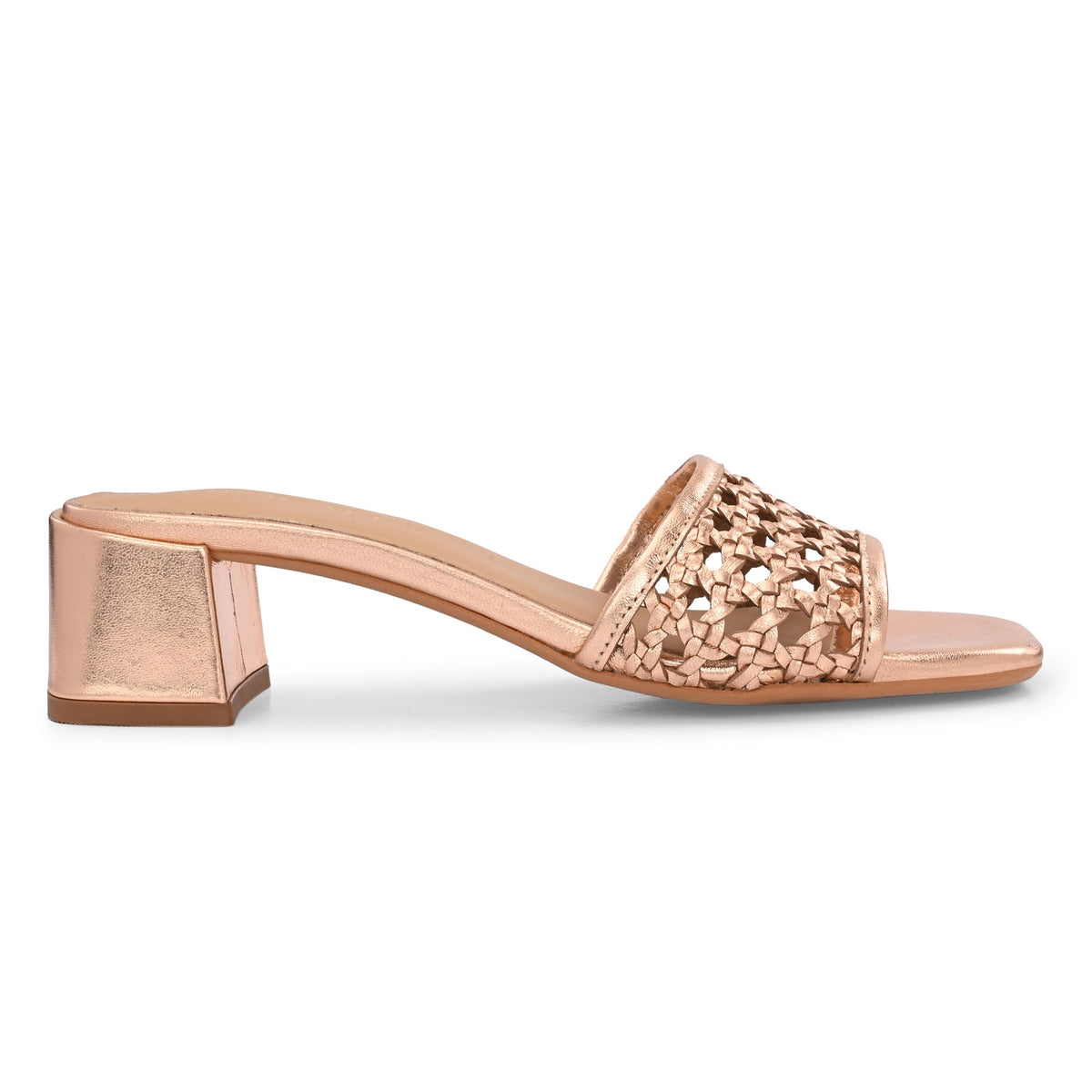 LEHER Metallic Premium Leather Back Open Block Heels