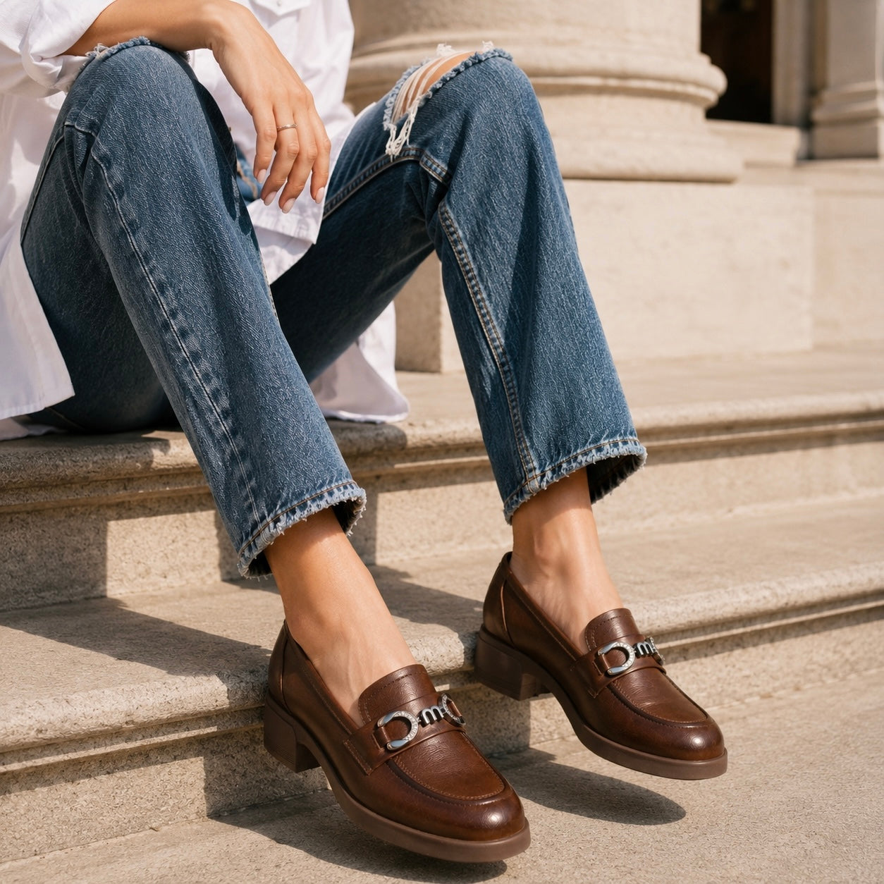 Kelly Premium Leather Mid Heel Loafers