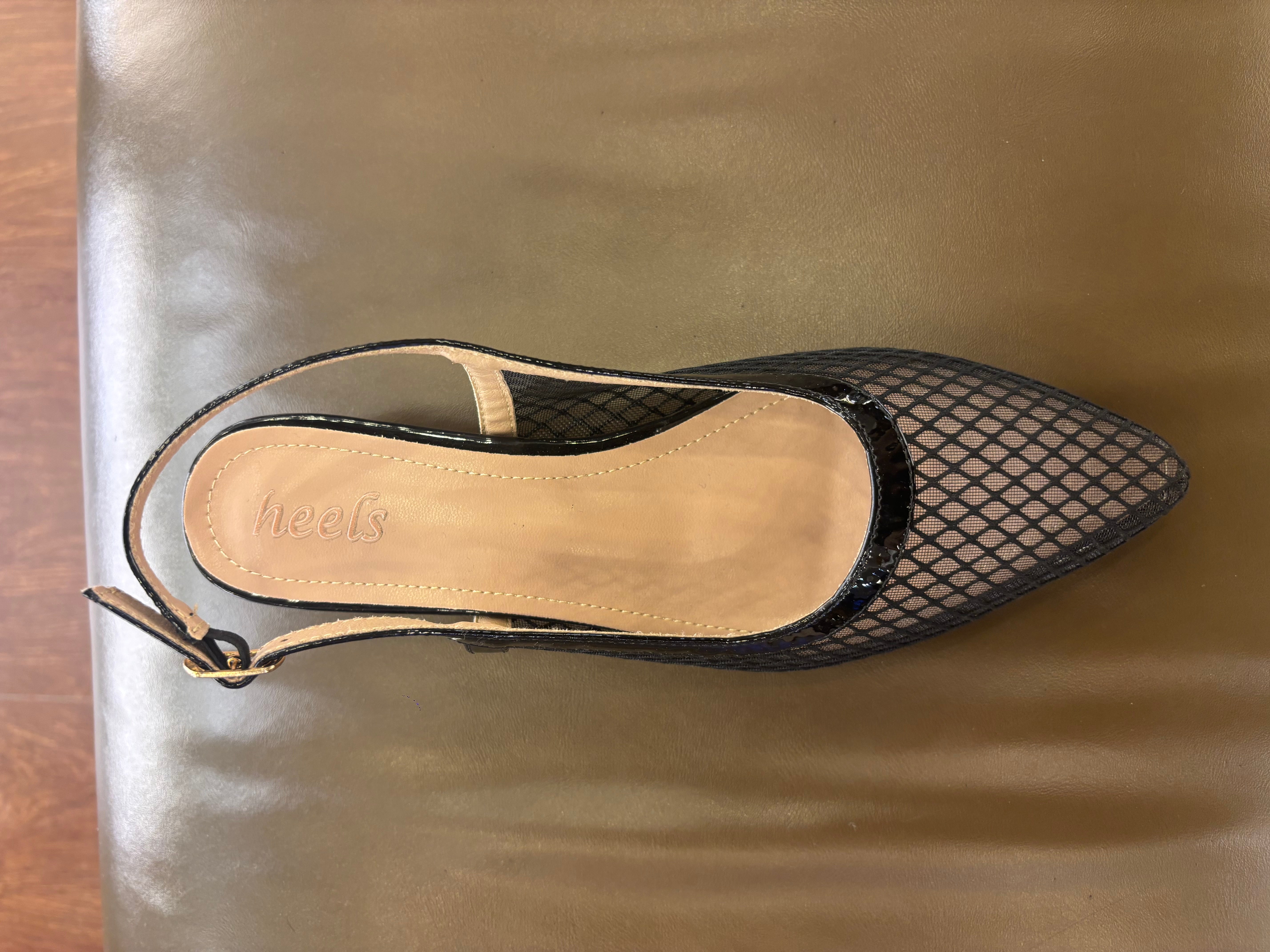 Medusa Mesh Sling Back Mid Block Heel Ballerinas - The Heels India