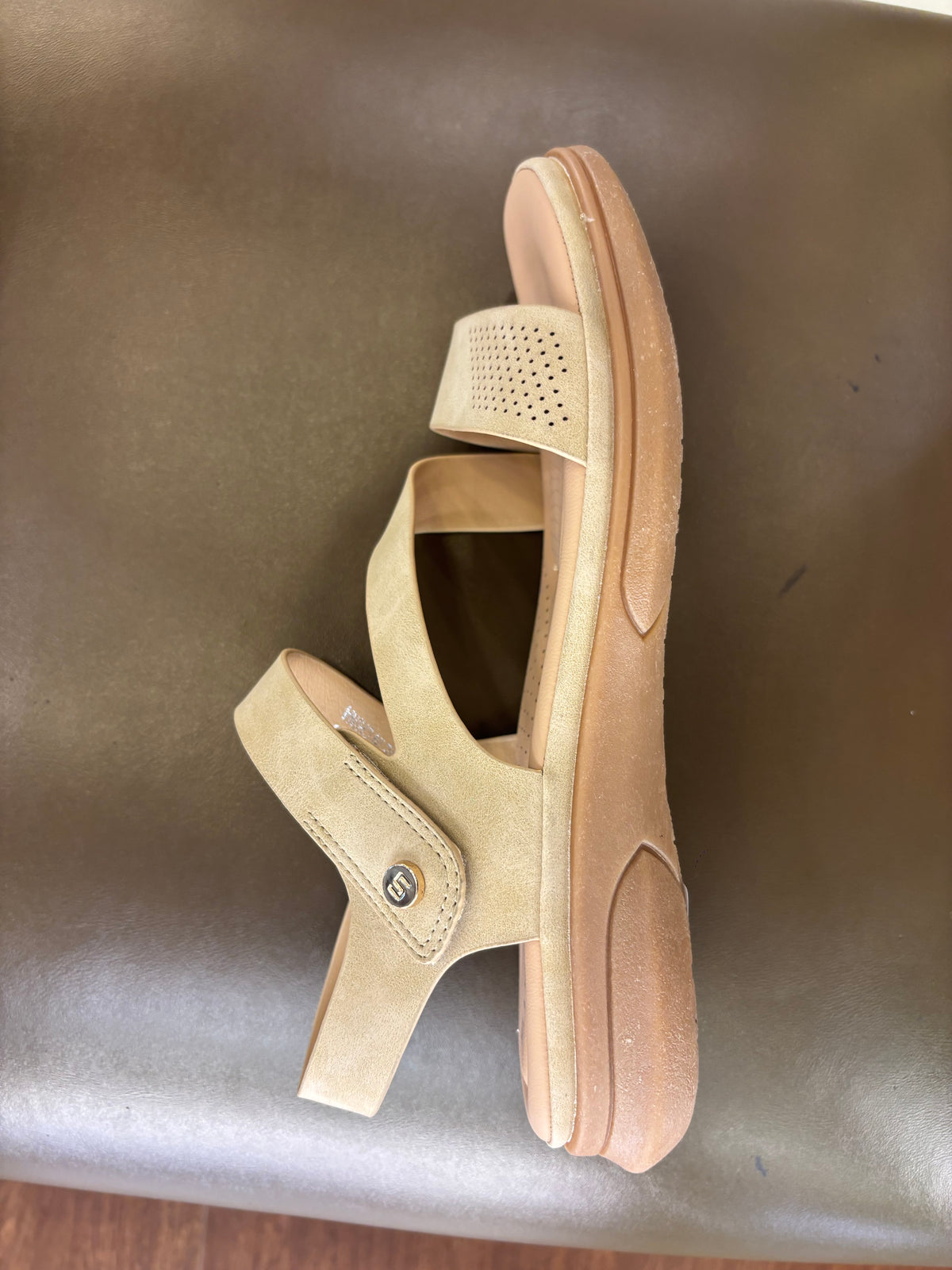 Crimson Comfort Strappy Velcro Sandals in Beige - The Heels India