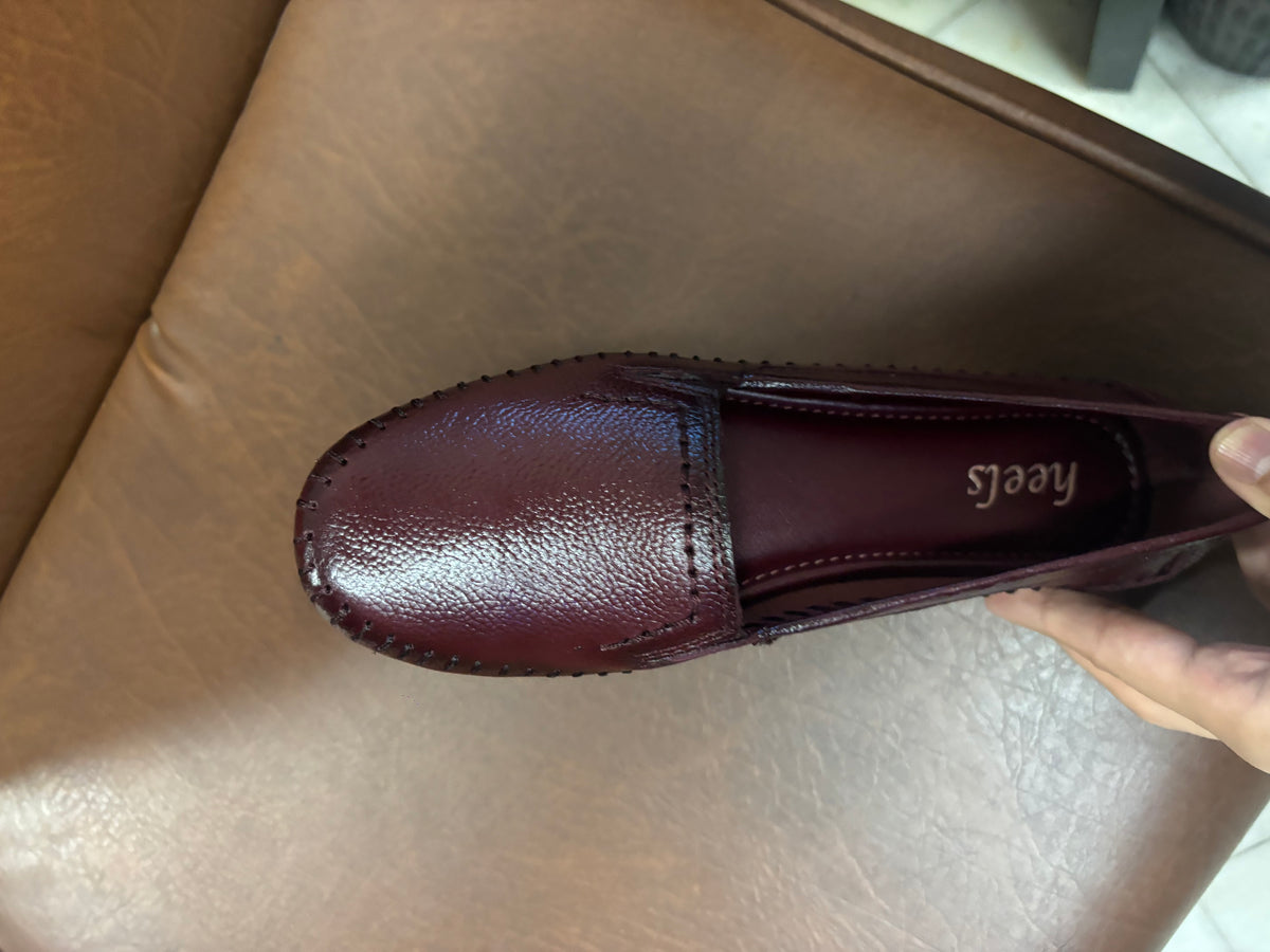 Lizzy Wedge Leather Classic Ballerinas in Maroon - The Heels India