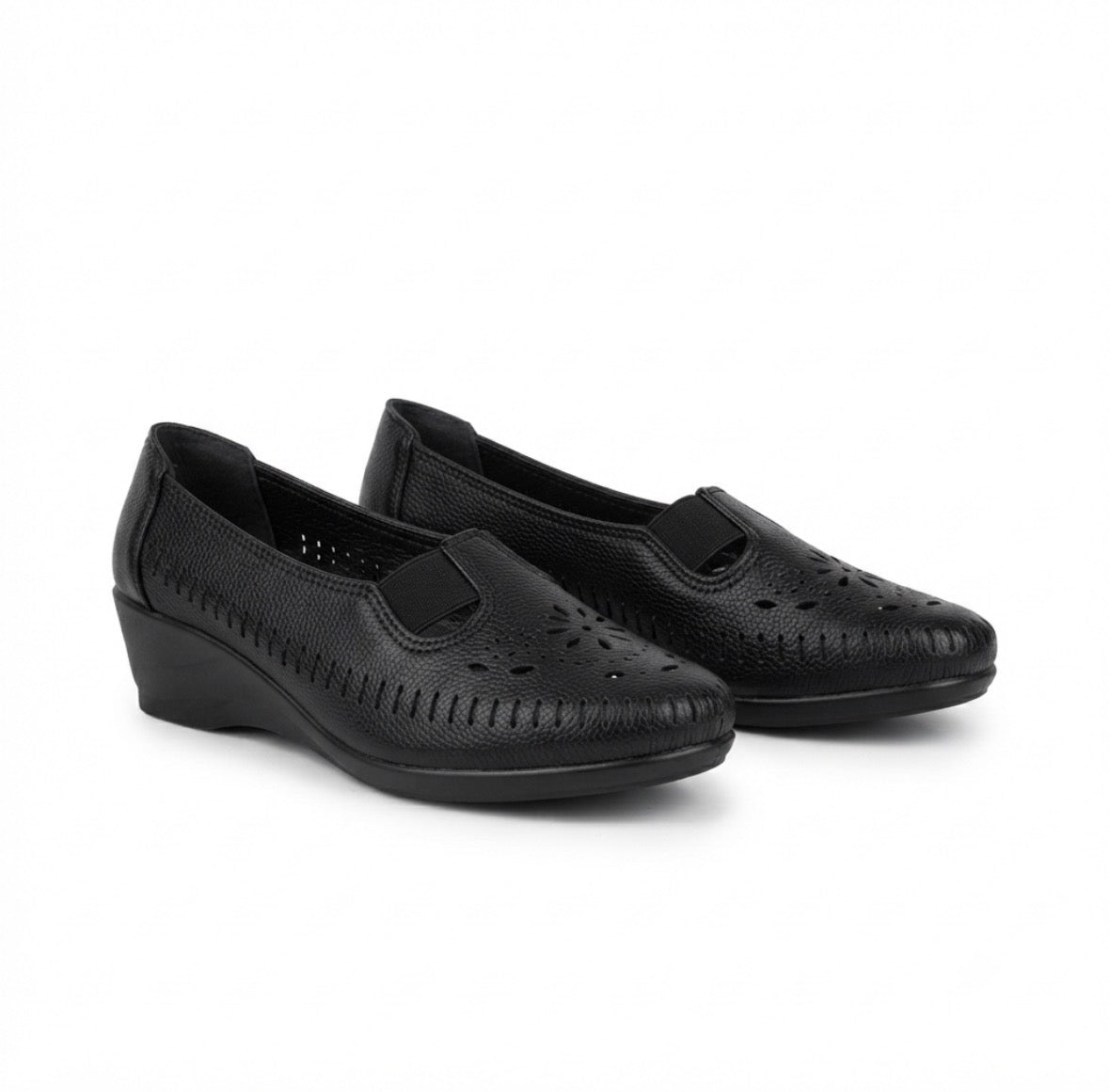 Ines Perforated Leather Wedge Ballerinas