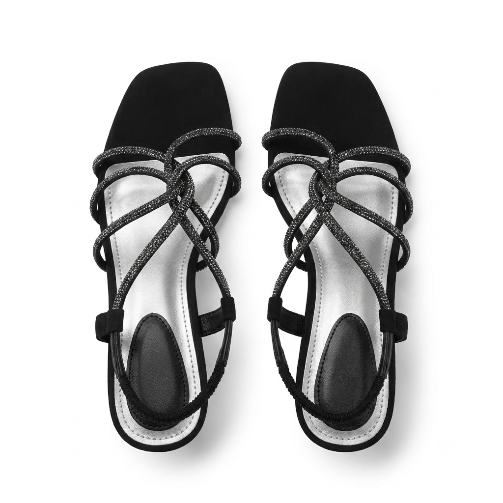 Felicia Bling Strap Kitten Heel Sandals in Black - The Heels India
