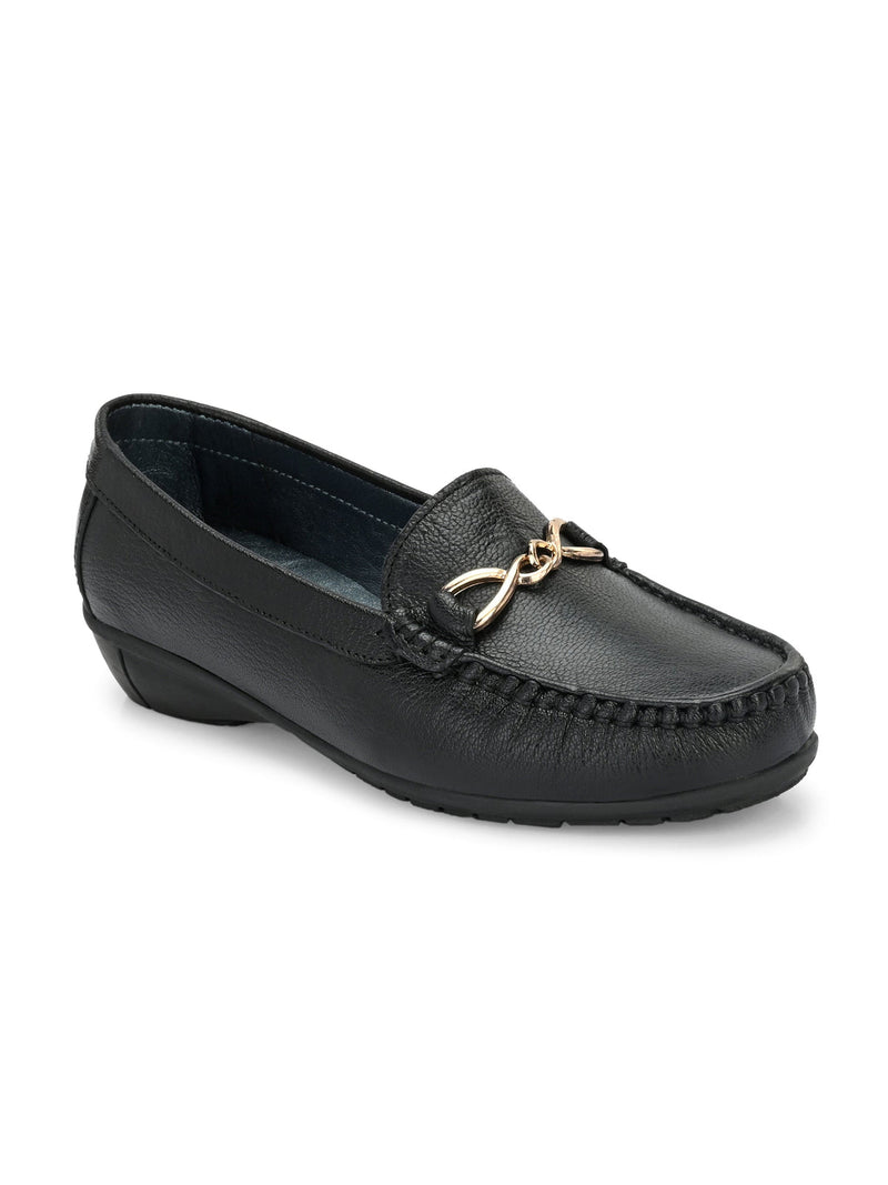 Sarah Black Leather Cushion Loafers