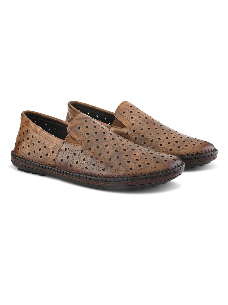 Romano Tan Leather Ethnic Slip ons