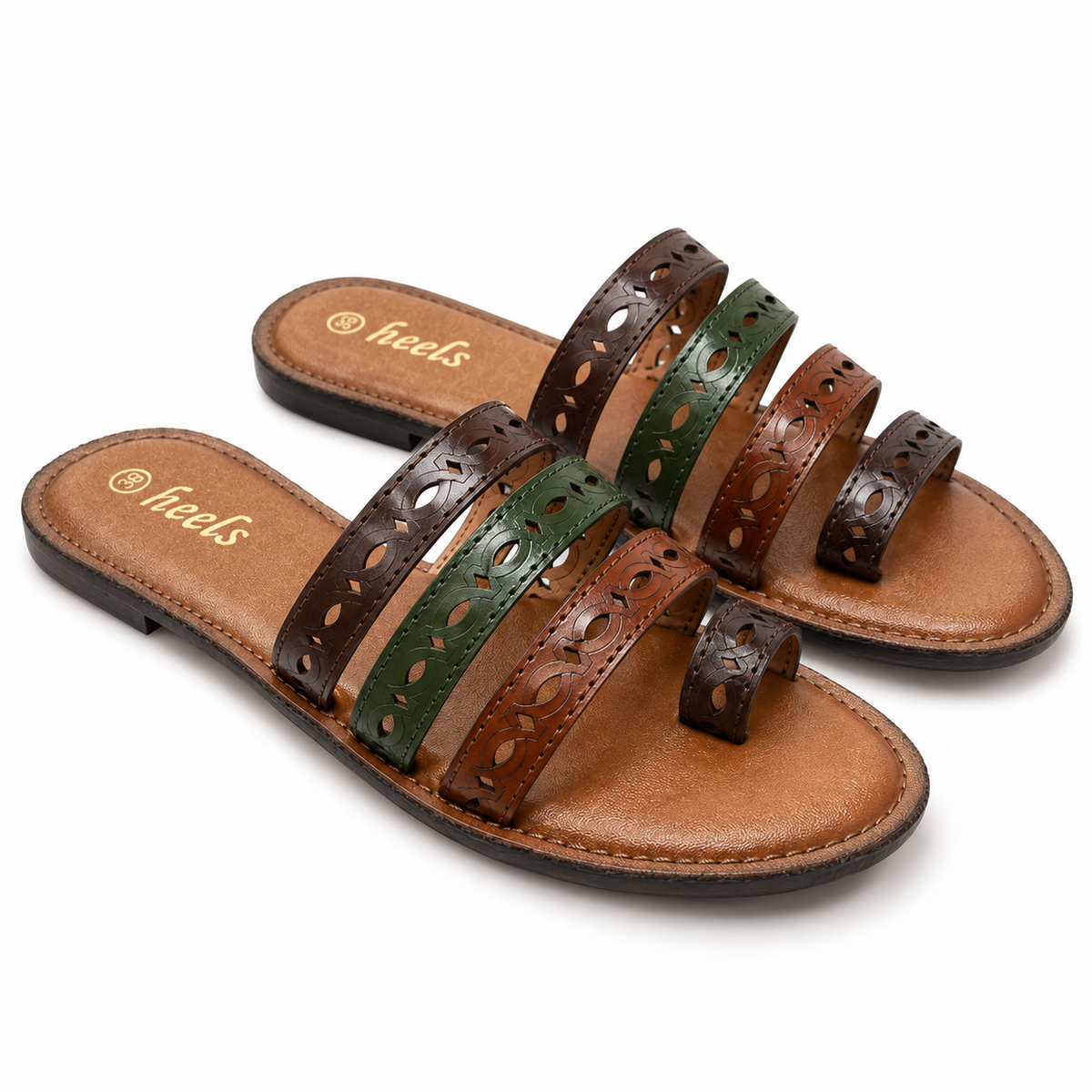 Delma Leather Strap Thumb Flat Sliders