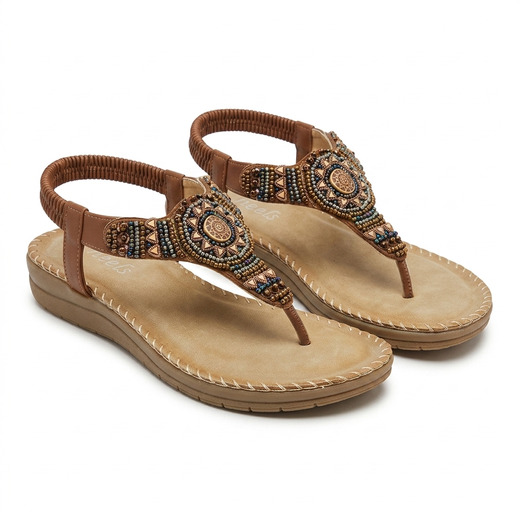 Crimson Embellished Comfort Back Elastic Sandals