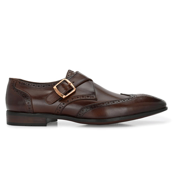 Franko Brown Leather semi brogue single monks