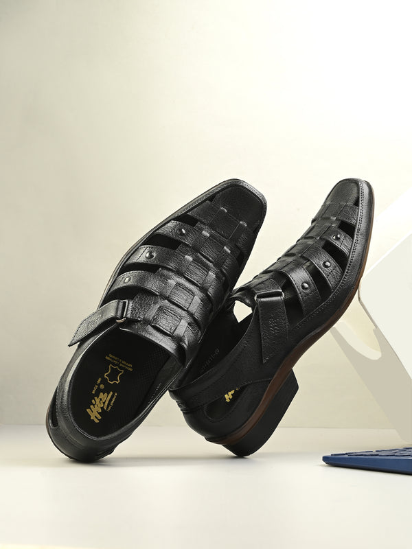 Mavro Black Leather Roman Sandals HT