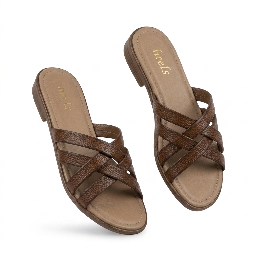 Woven Leather Slides Tan - Side Profile