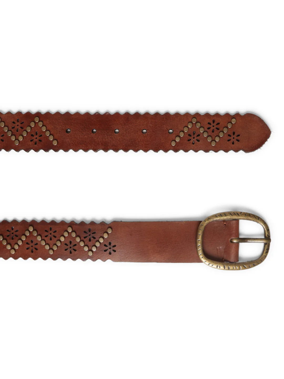Brown Studded Genuine Leather Belt