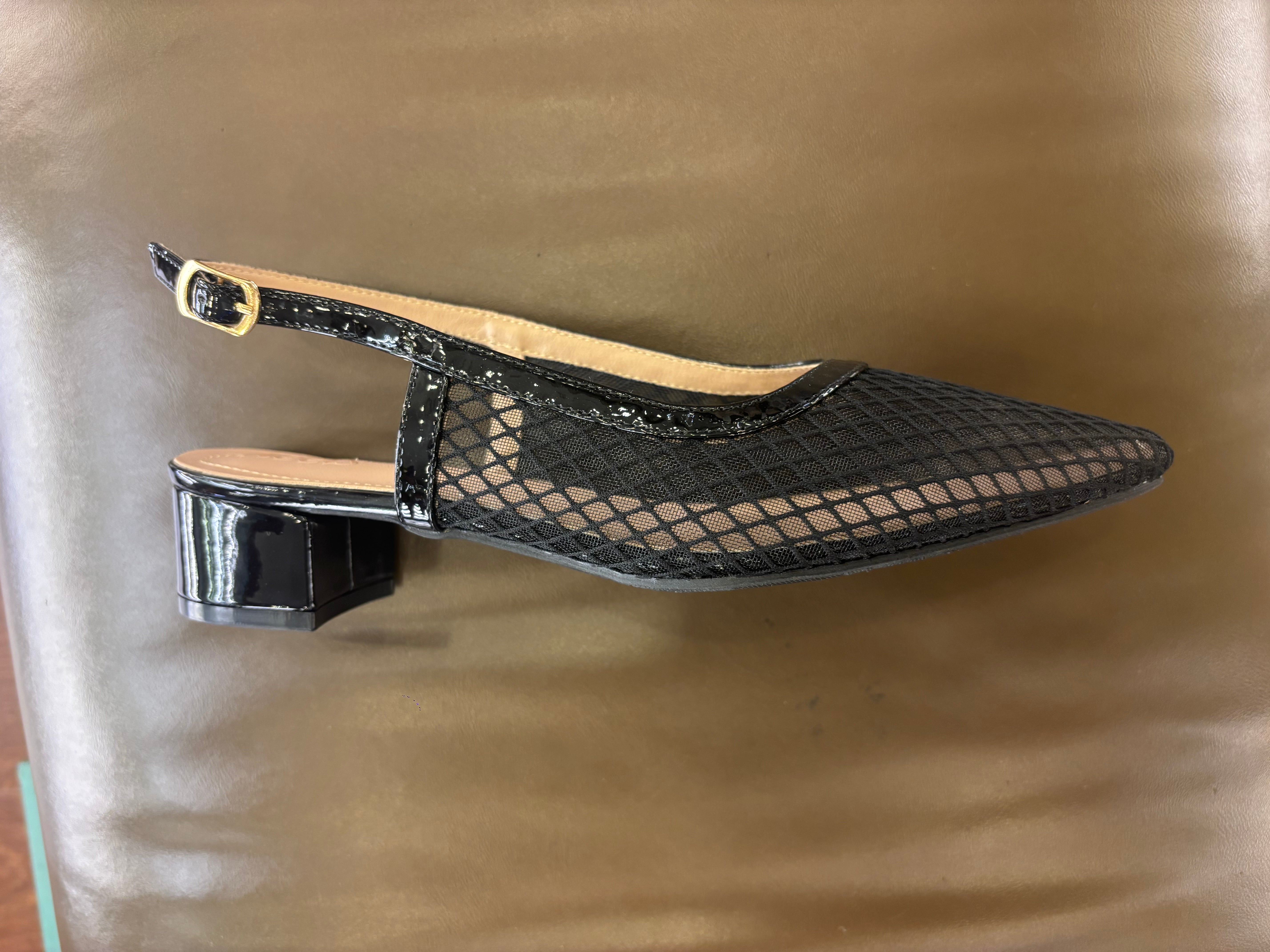 Medusa Mesh Sling Back Mid Block Heel Ballerinas - The Heels India