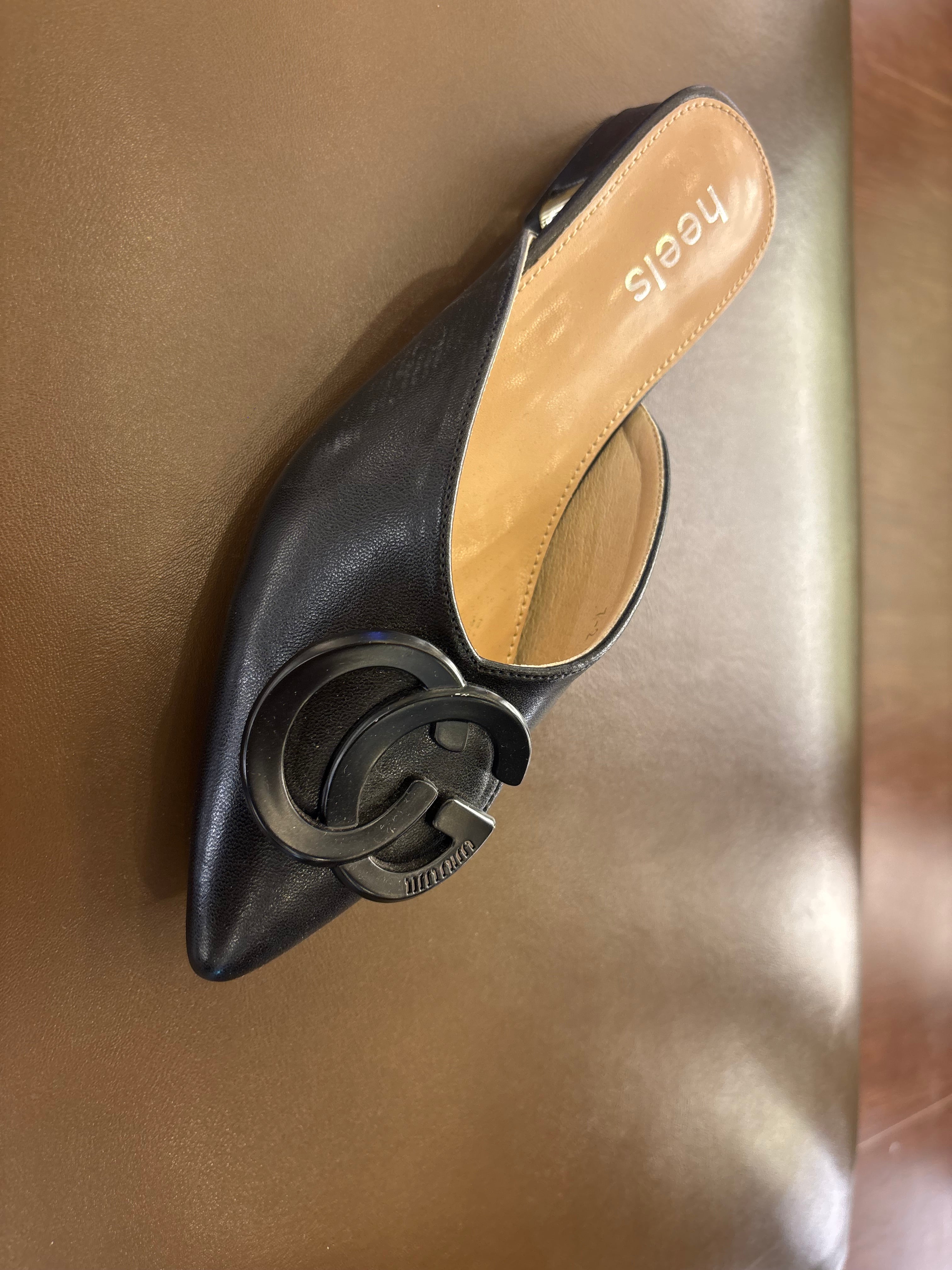 Lydia Mid Heel Cushioned Back Open Pointed Mules