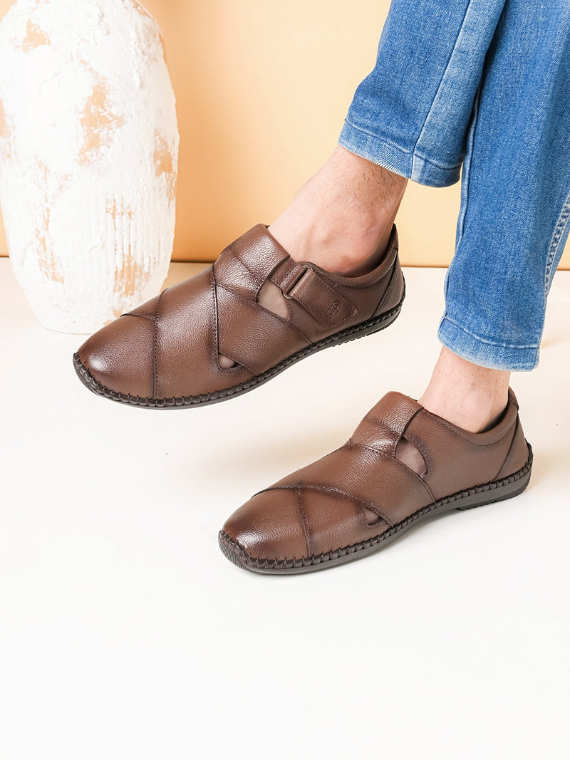 Monarch Brown Leather Sandals - The Heels India