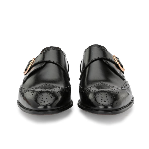 Franko Black Leather semi brogue monks