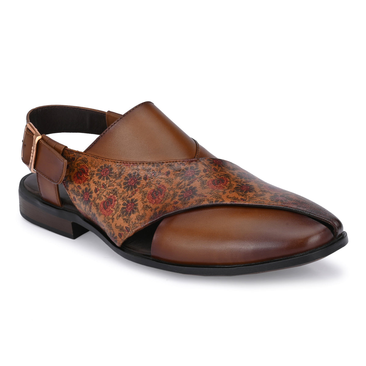 Herfa Hand Painted Tan Leather Peshawari Sandals