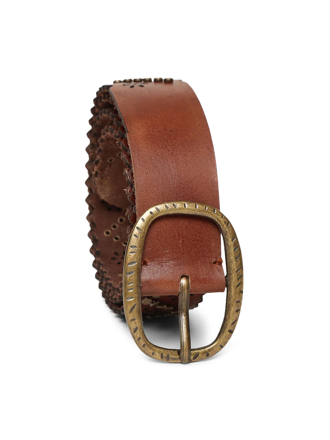 Brown Studded Genuine Leather Belt