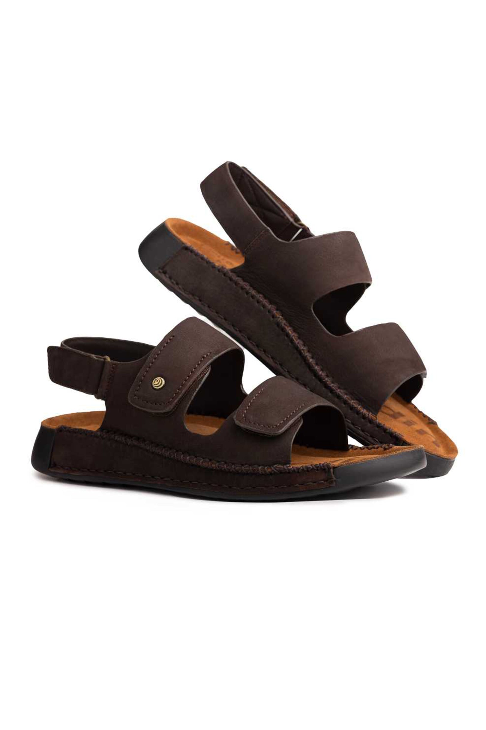 Double Strap Coffee Leather Sandals - The Heels India
