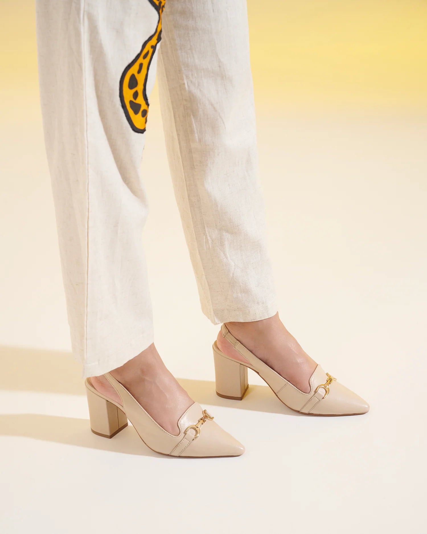 ELENA Premium Leather Slingback Block Heels