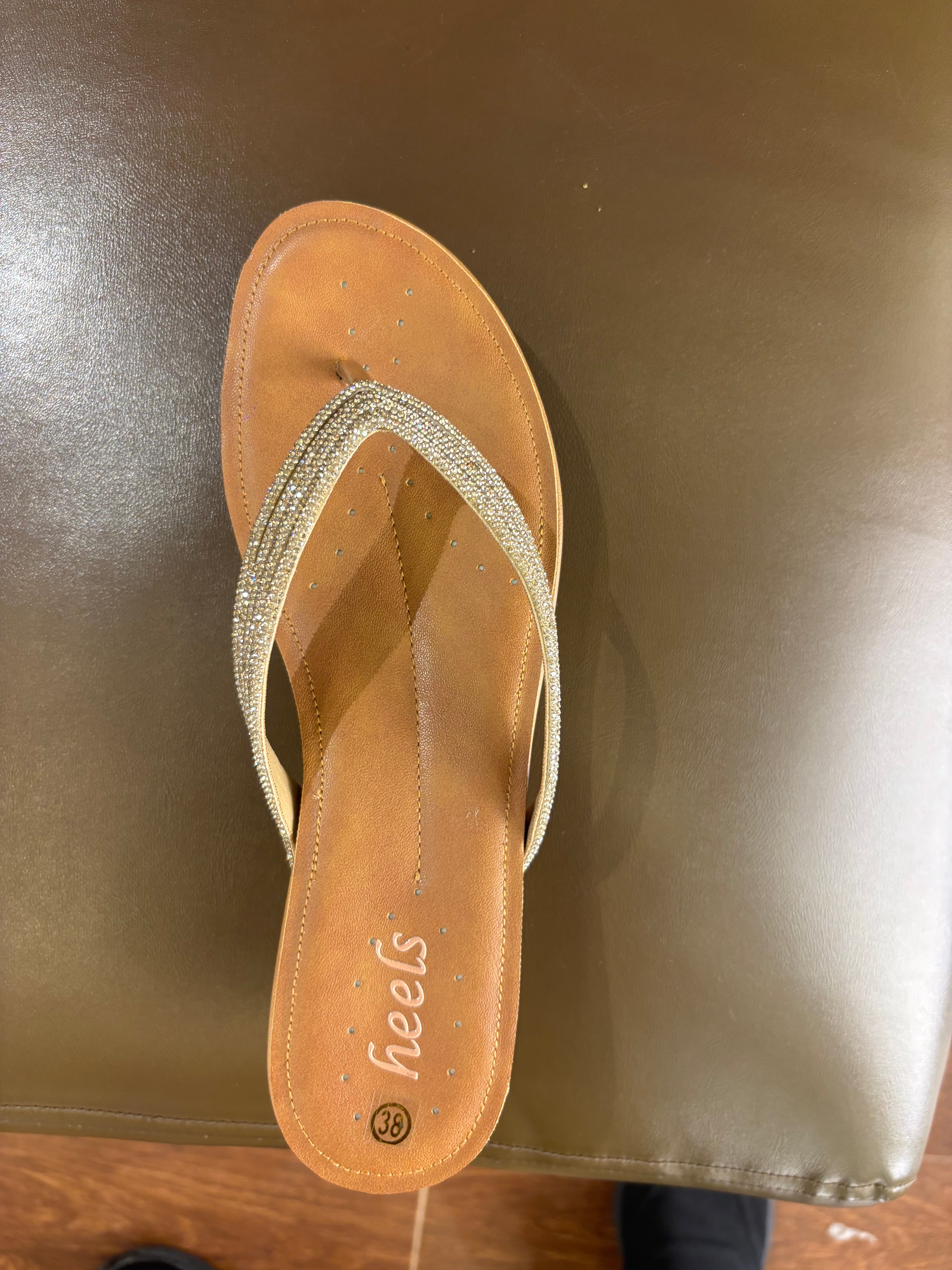 Mila Cushioned Bling V Strap Wedge Slippers