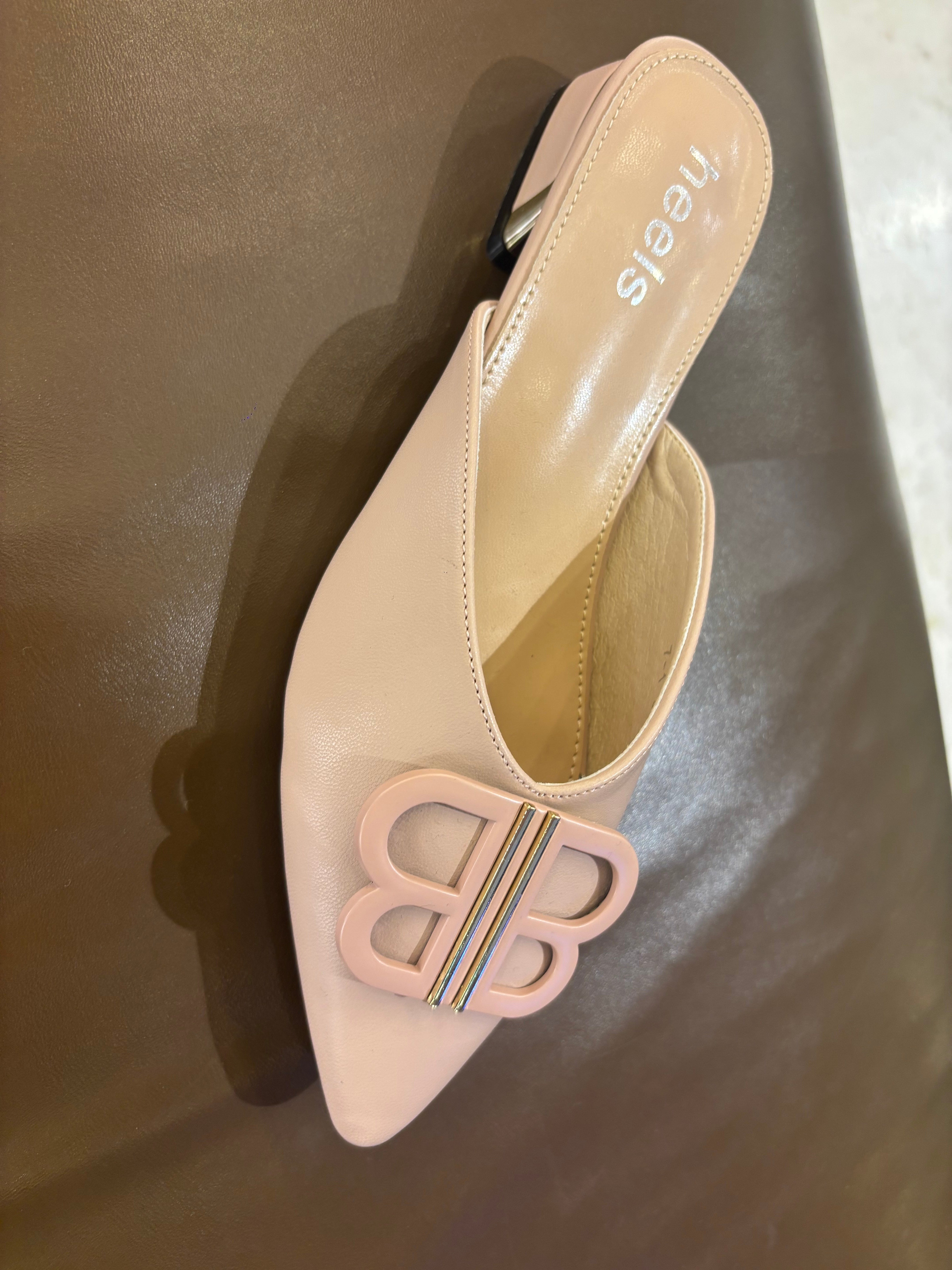Linda Mid Heel Cushioned Back Open Pointed Mules