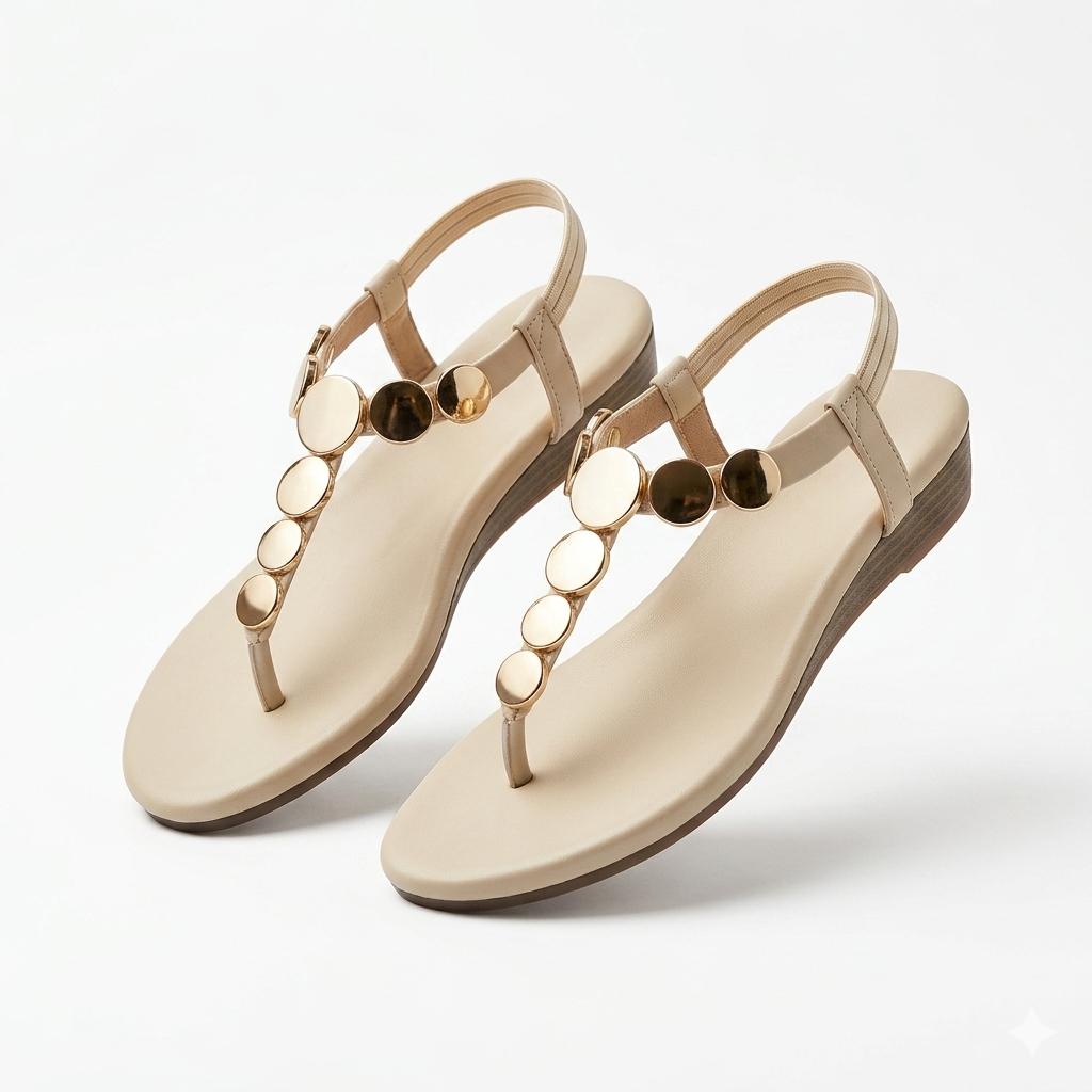 Erica Metallic Sphere Back Elastic Wedge Sandals