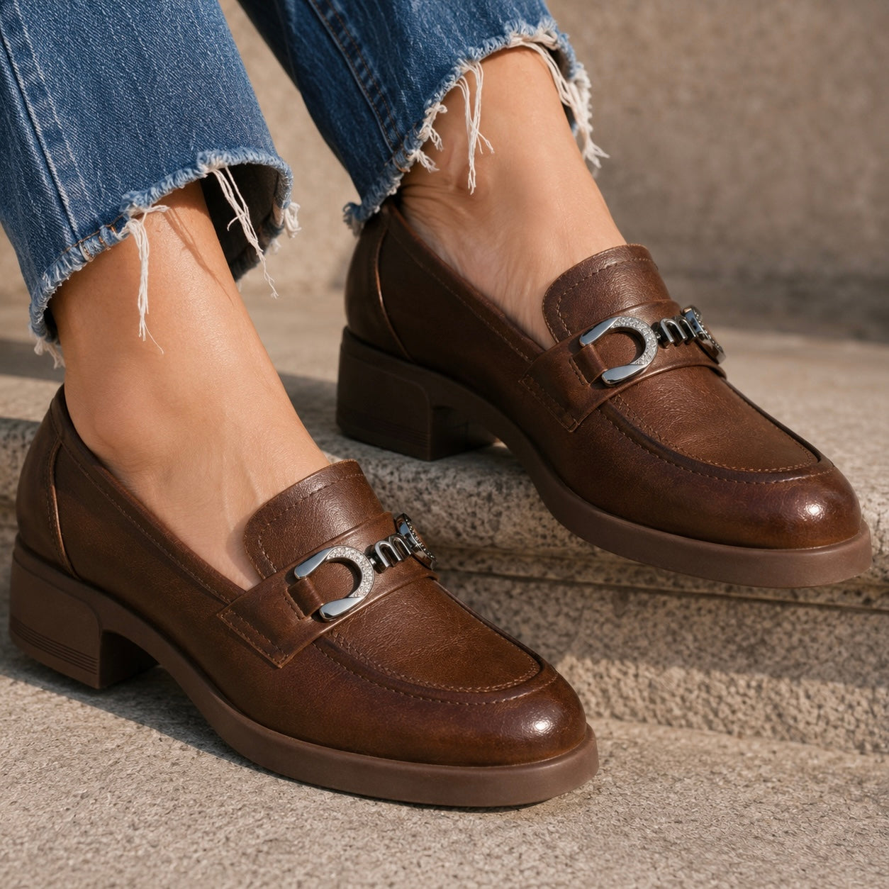 Kelly Premium Leather Mid Heel Loafers
