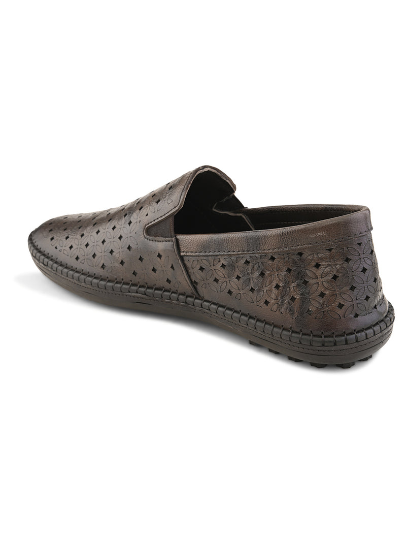 Romano Brown Leather Ethnic Slip ons