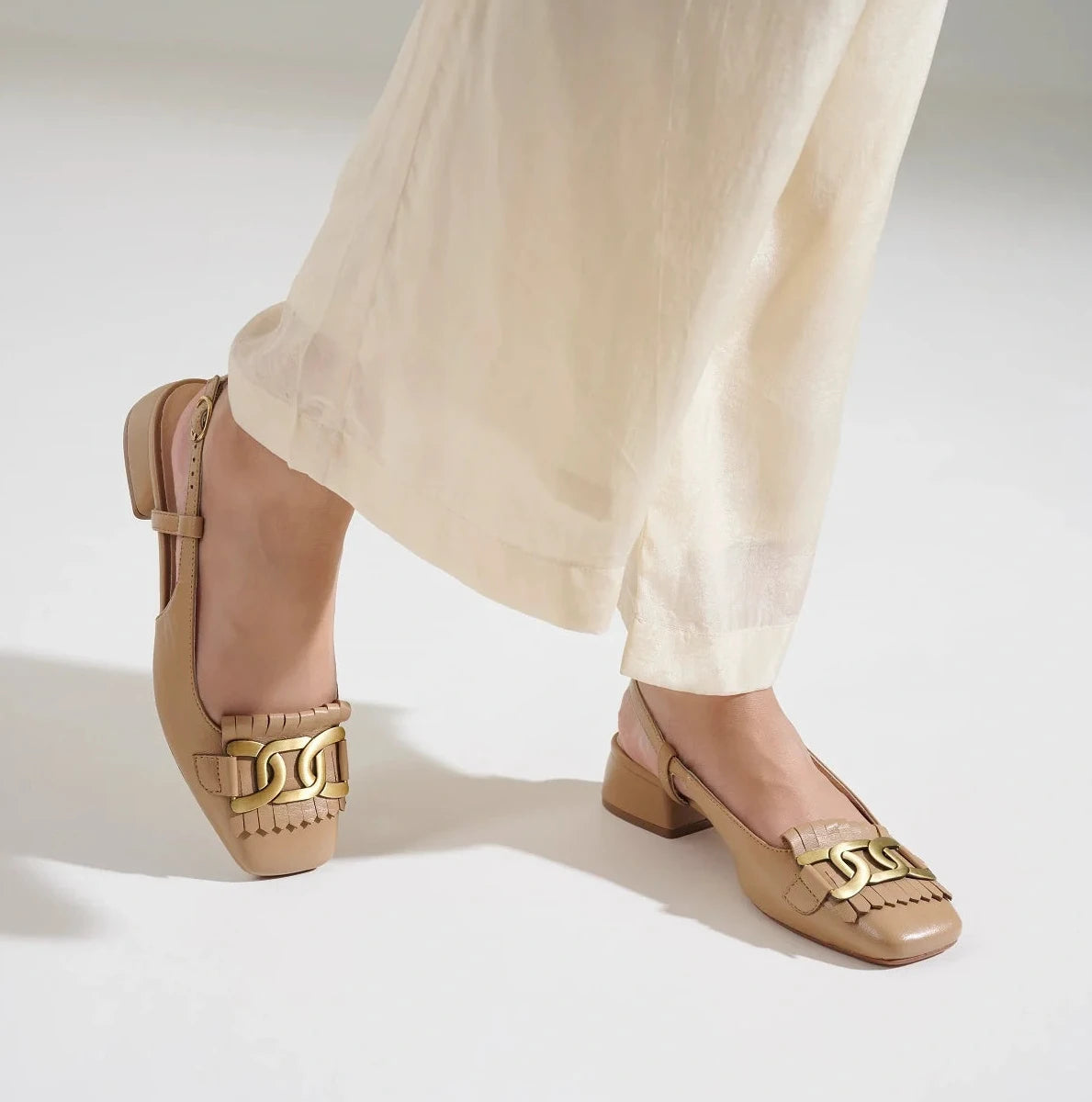 ASTRA Premium Leather Slingback Block Heel Ballerinas - The Heels India