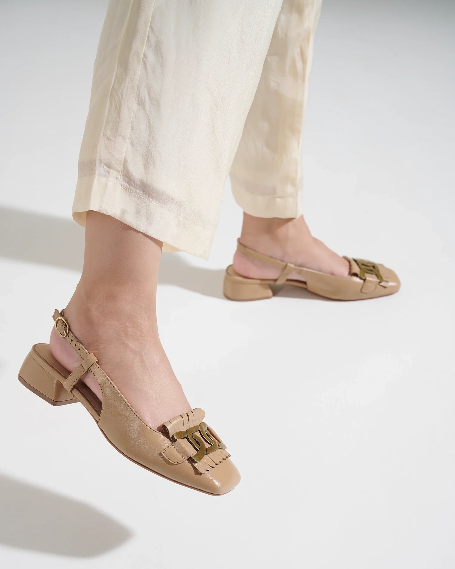 ASTRA Premium Leather Slingback Block Heel Ballerinas - The Heels India