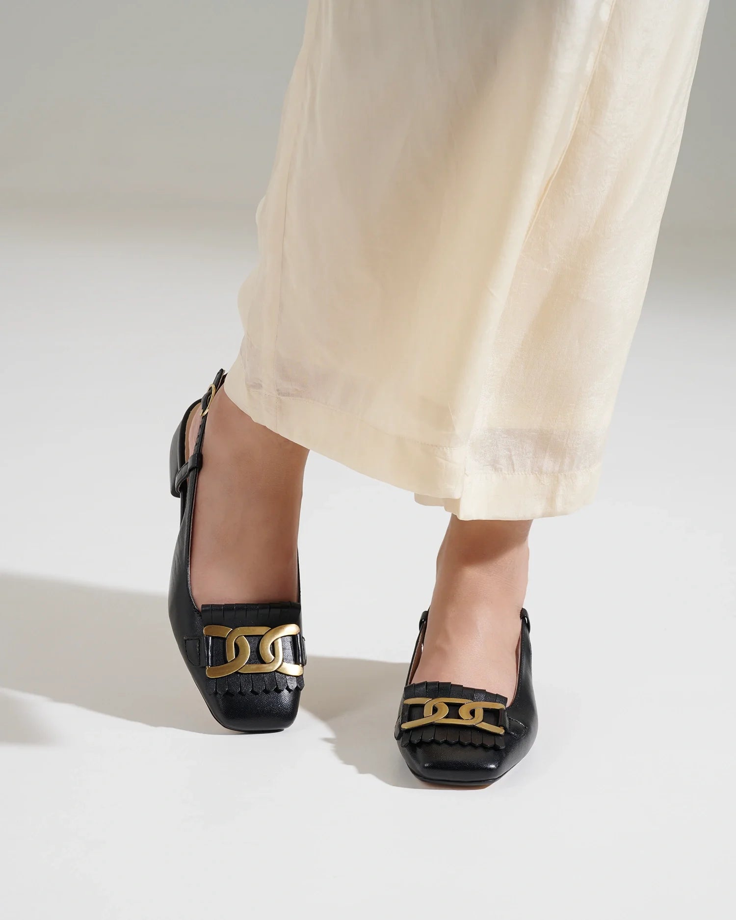 ASTRA Premium Leather Slingback Block Heel Ballerinas - The Heels India