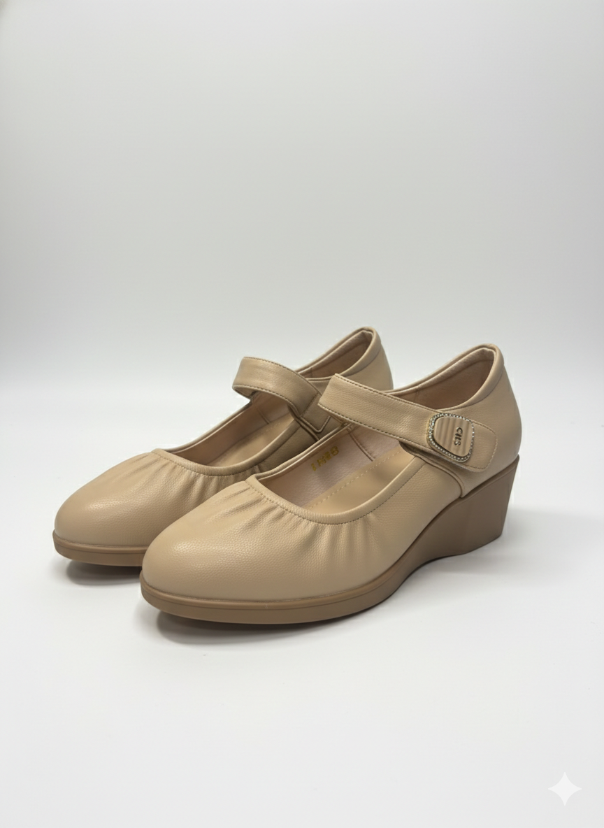 Elisa Premium Leather Wedge Heel Mary Jane Strap Shoe Ballerinas - The Heels India