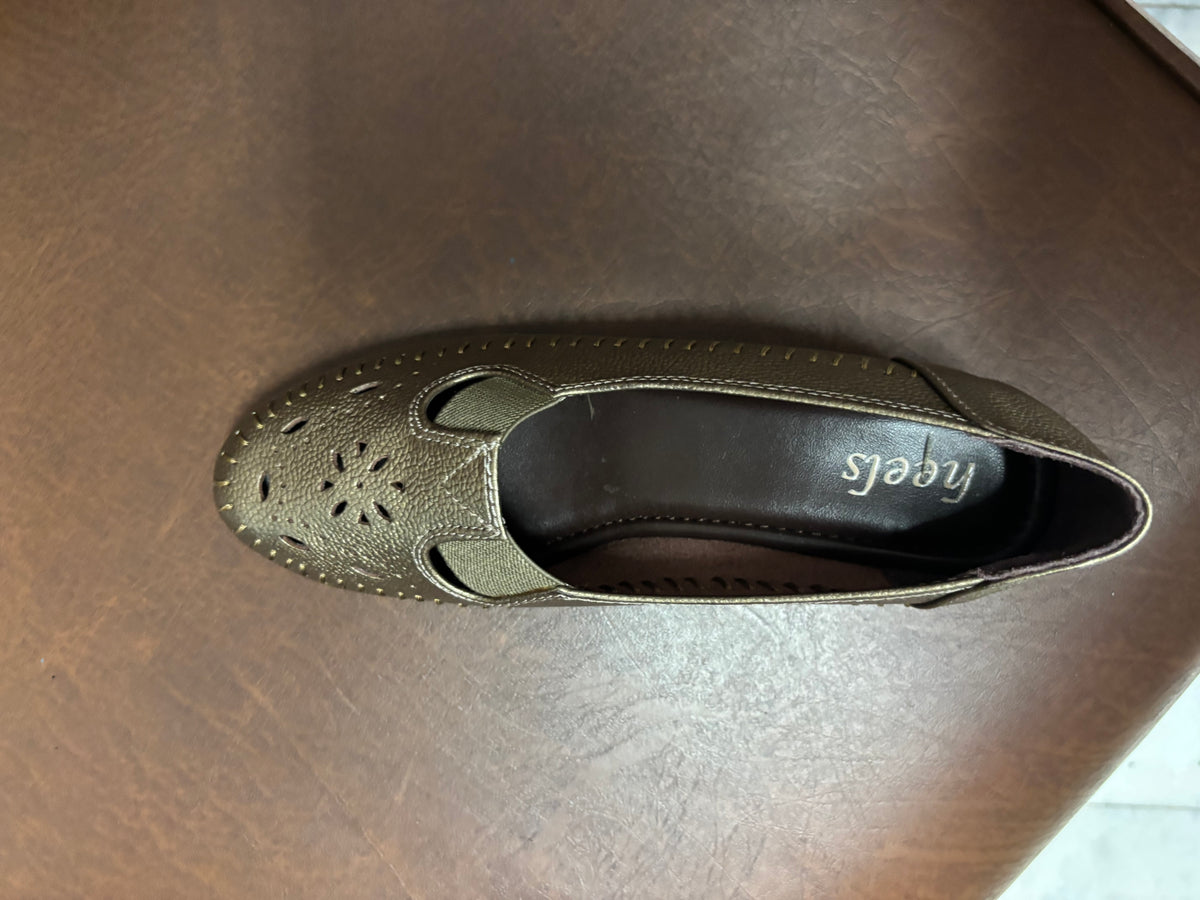 Ines Perforated Leather Wedge Ballerinas