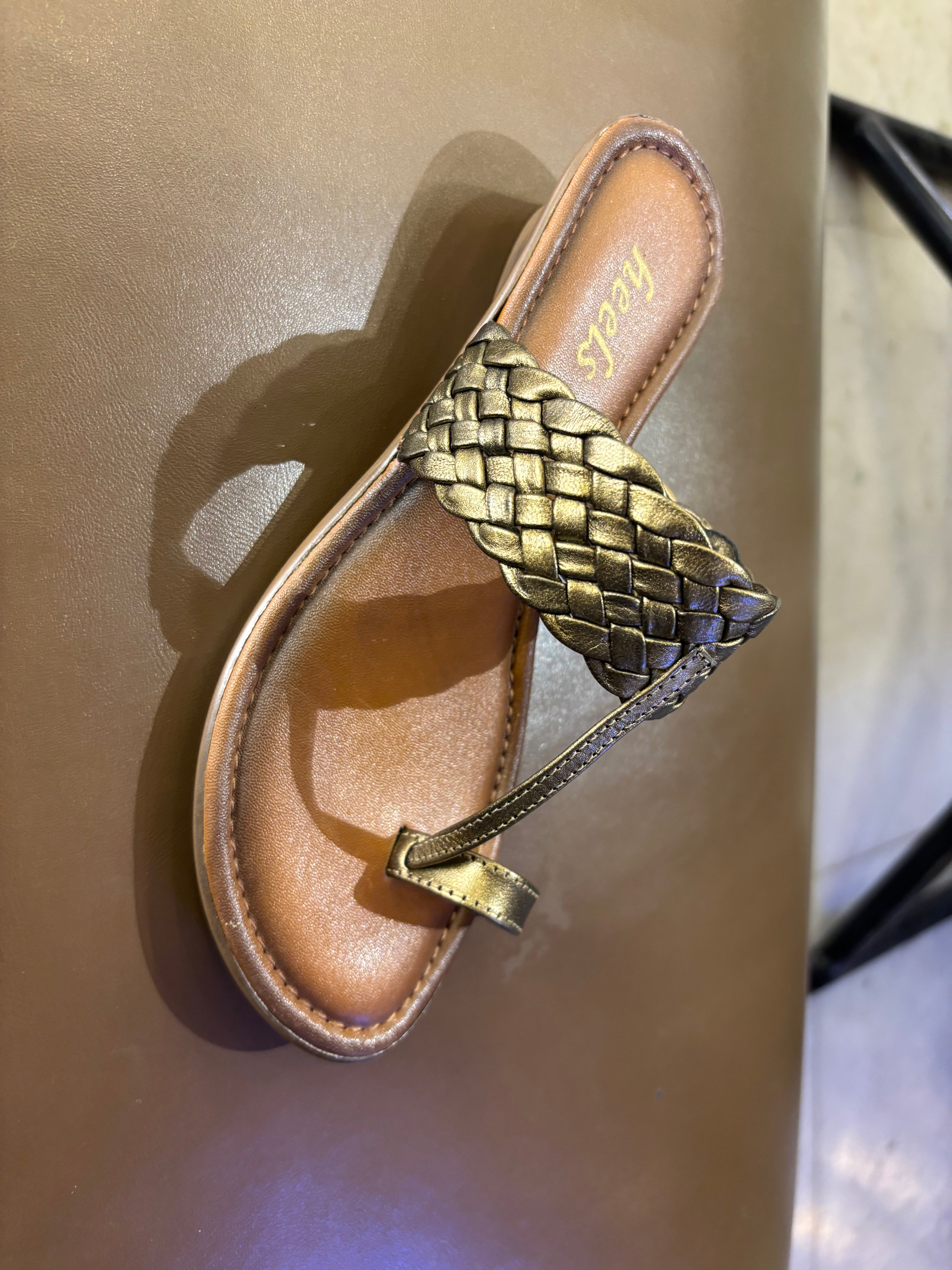 Raya Leather Woven Thumb Strap Comfort Slippers