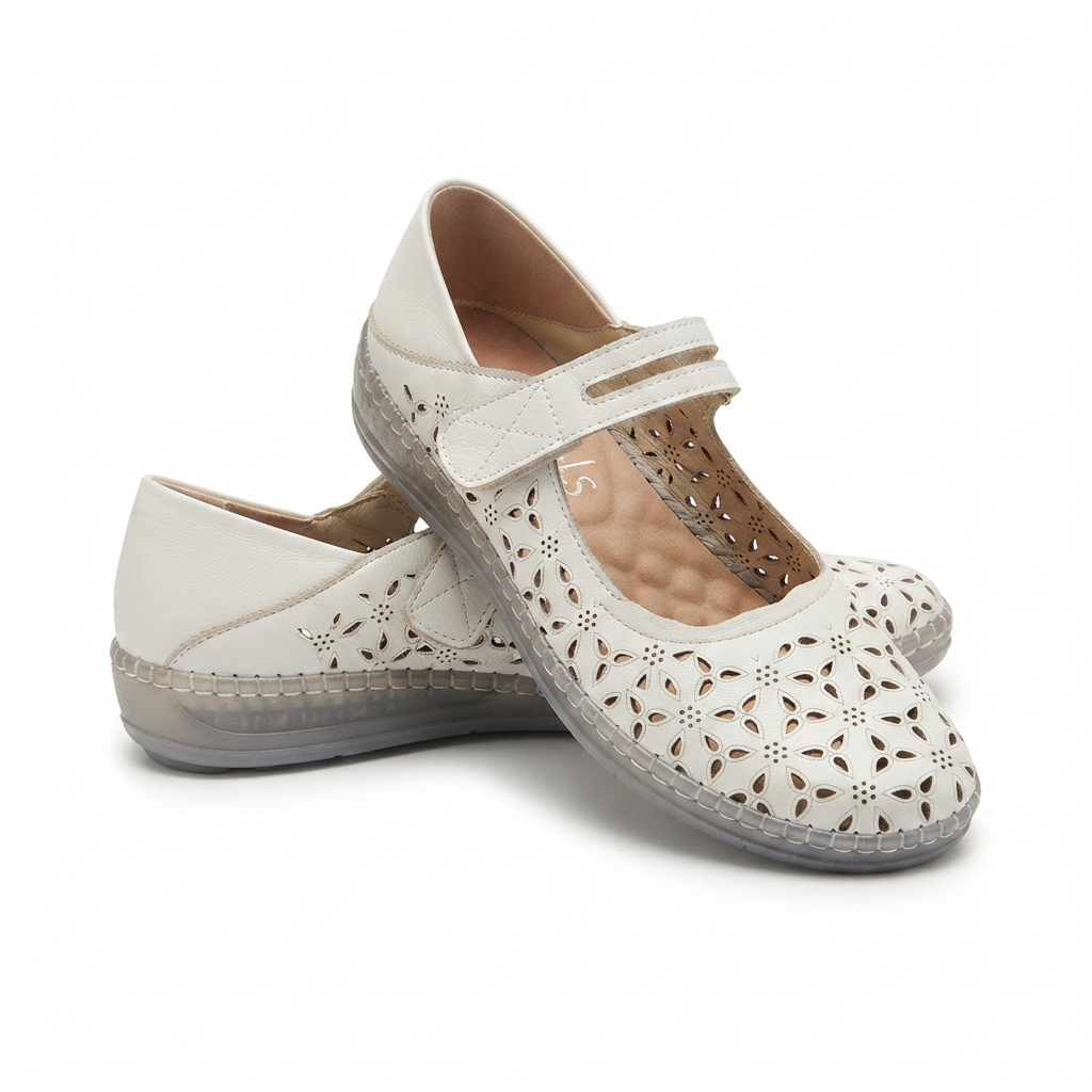 Crimson Leather Velcro Strap Perforated Cushioned Loafers