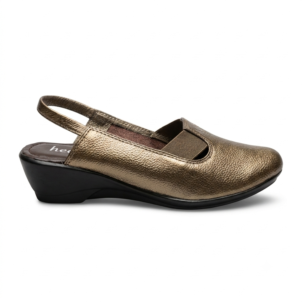 Ella Leather Back Elastic Wedge Heel Loafers in Bronze - The Heels India