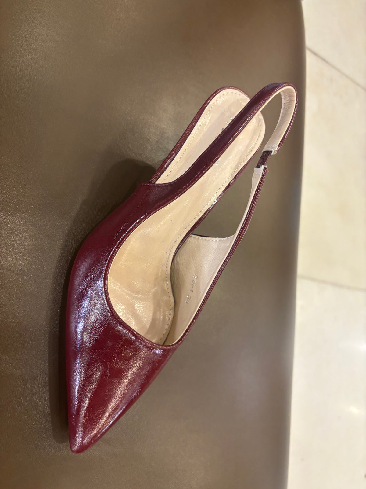 Zara Classic Sling Back Kitten Heel Pumps in Maroon - The Heels India